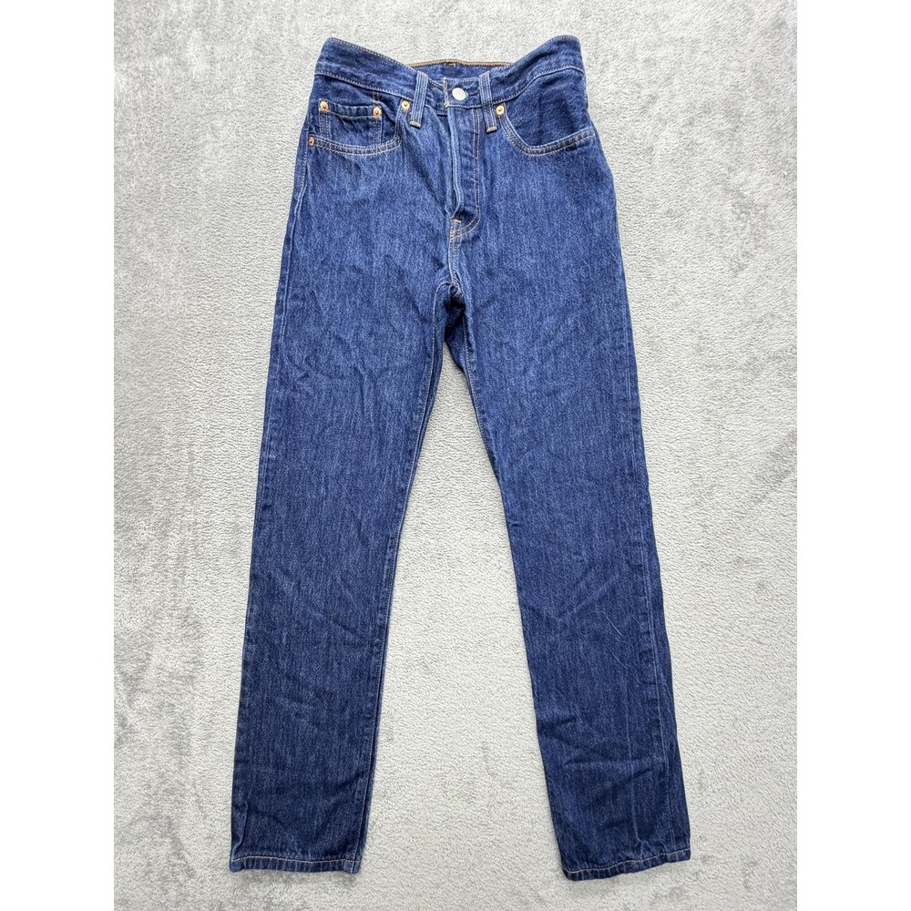 Levis 501 Premium Jeans Womens Measured 27x29 Blue Straight Button Fly Dark Wash